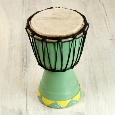 Tambor mini djembe de madera - Tambor de copa mini djembe de madera tallada a mano de África occidental