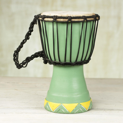 Wood mini djembe drum, 'Gathering' - West African Hand Carved Wood Mini Djembe Goblet Drum