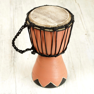Wood mini djembe drum, 'Gather in Peace' - Artisan Crafted West African Mini Djembe Brown Drum