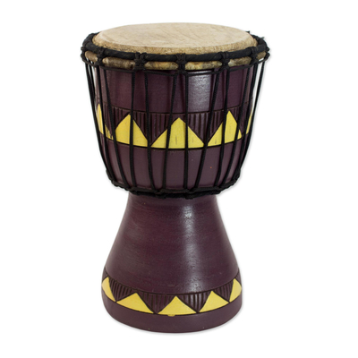 Wood mini djembe drum, 'African Aubergine' - Authentic African Mini Djembe Drum Crafted by Hand