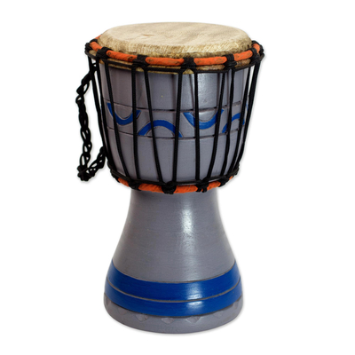 Handcrafted Grey and Blue Authentic African Mini Djembe Drum