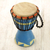 Wood mini djembe drum, 'Triangle Beat' - Artisan Crafted Authentic African Mini Djembe Drum in Blue