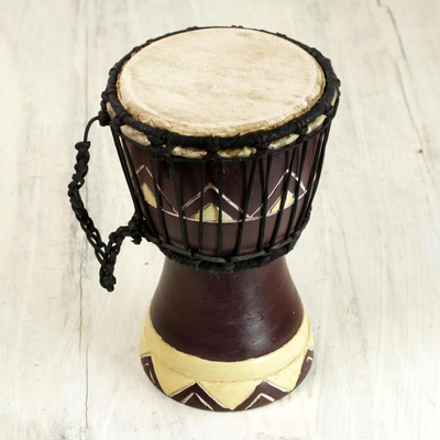 Wood mini djembe drum, 'African Sounds' - Artisan Crafted Authentic African Mini Djembe Drum