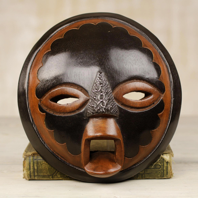 Máscara de madera africana - Máscara de madera de sésé africana hecha a mano de Ghana