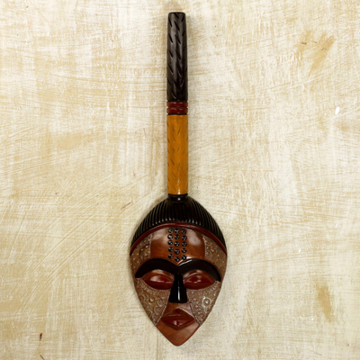 African wood mask, 'Redeemer' - Handcrafted African Sese Wood Wall Mask from Ghana
