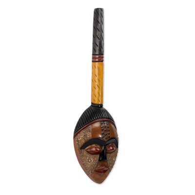 Máscara de madera africana, 'Redentor' - Máscara de pared de madera africana hecha a mano de Ghana