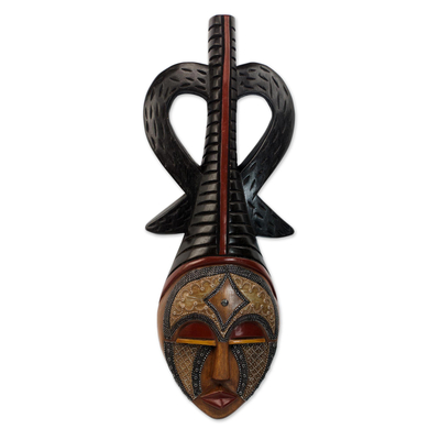 Máscara de madera africana - Máscara de pared de madera africana de Sese de Ghana