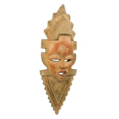 African wood mask, 'Festac Celebration' - Handcrafted Sese Wood Cultural African Mask from Ghana