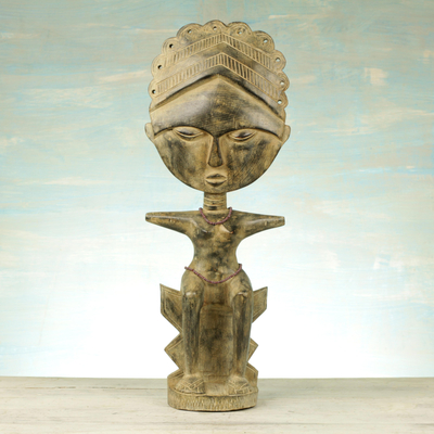 Muñeca de fertilidad de madera - Muñeca de fertilidad de madera de Sese hecha a mano de Ghana