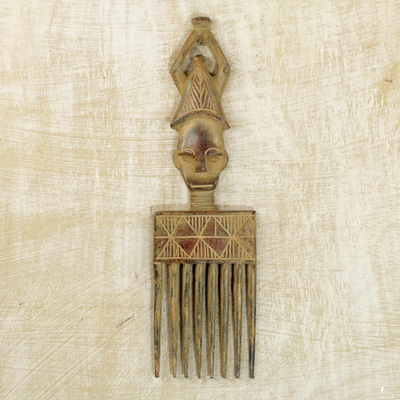 Wood wall art, 'African Comb' - Hand Crafted Wood Wall Art African Comb from Ghana