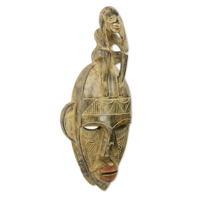 Máscara de madera africana - Máscara de pensamiento de madera africana tallada a mano de Ghana