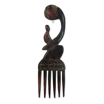 Wood wall decor, 'Cherished Connection' - Handcrafted Sese Wood Comb Wall Decor from Ghana