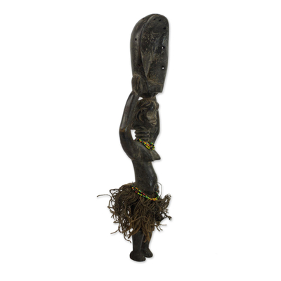 Holzskulptur - Handgefertigte afrikanische Skulptur aus Sese-Holz und Jute