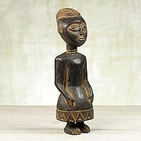 Holzskulptur „Ashanti Poise“ – Handgefertigte Ashanti-Skulptur aus Sese-Holz aus Ghana