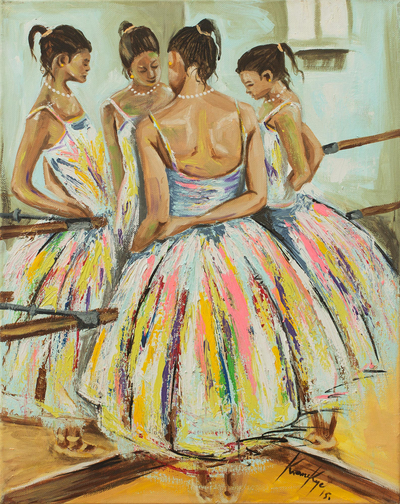 'Reflection' - Signiertes impressionistisches Gemälde einer Ballerina aus Ghana