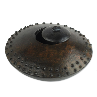 Ceramic decorative vessel, 'Ayeyi Saucer' - Wood-Fired Ghanaian Decorative Ceramic Vessel