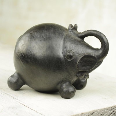 Ceramic sculpture, 'Round Elephant' - Wood-Fired Handcrafted Ceramic Elephant Sculpture from Ghana