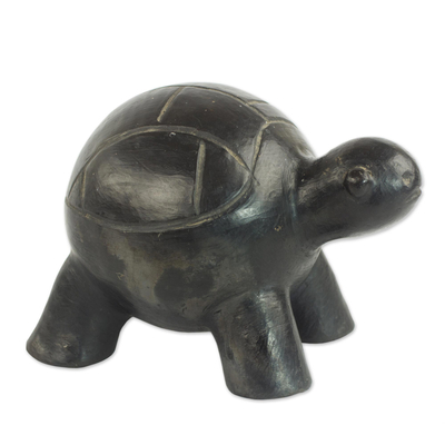 Ceramic sculpture, 'Round Turtle' - Wood-Fired Handcrafted Ceramic Turtle Sculpture from Ghana