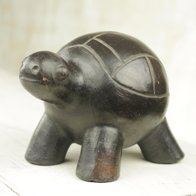 Ceramic sculpture, 'Round Turtle' - Wood-Fired Handcrafted Ceramic Turtle Sculpture from Ghana