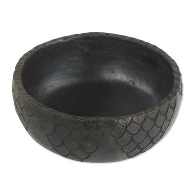 Ceramic decorative bowl, 'Black Scales' - Wood-Fired Handcrafted Decorative Ceramic Bowl from Ghana