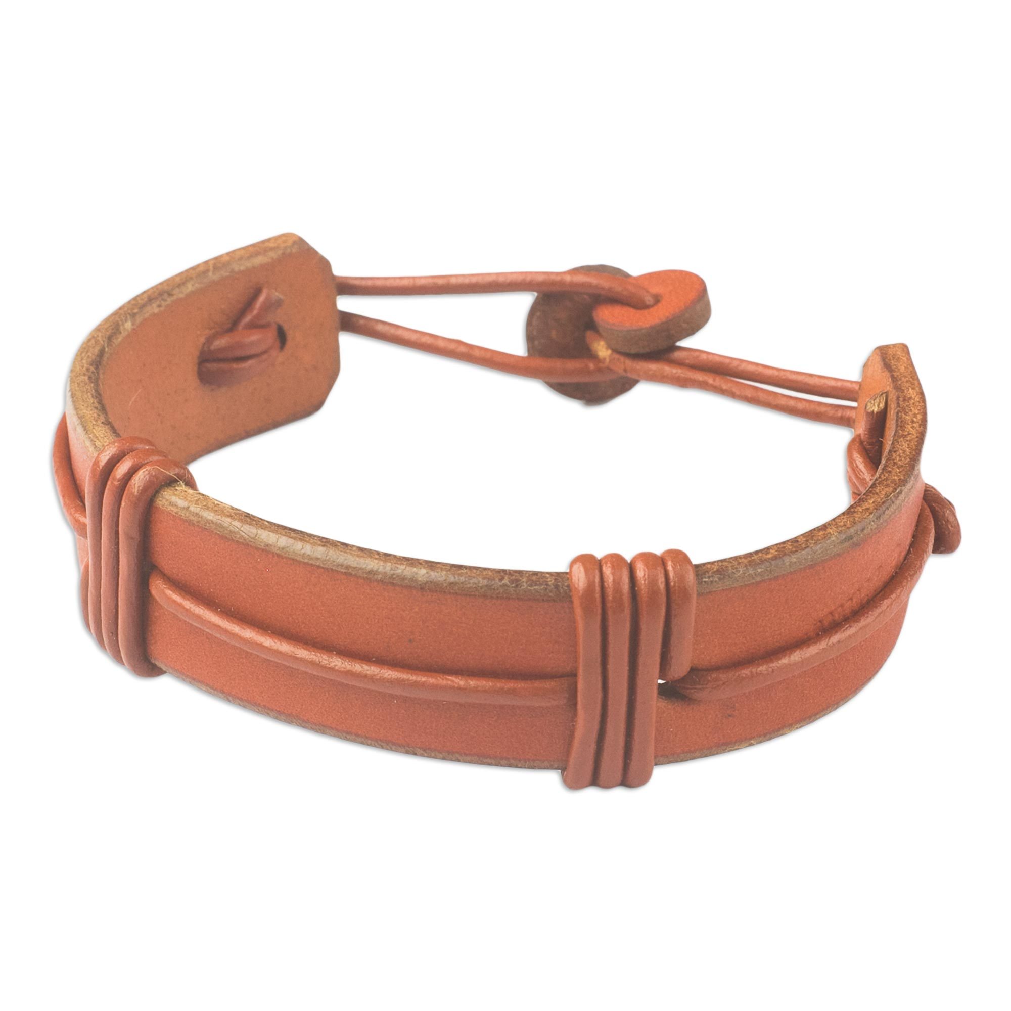 Men's Brown Leather Wristband Bracelet from Ghana Enduring Strength