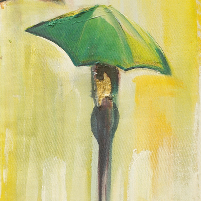 'Rainy Day' - Signed Expressionist Painting of People in the Rain