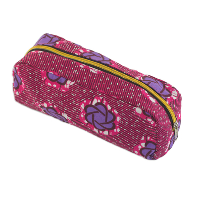 Cotton Cosmetic Case in Ruby and Iris from Ghana
