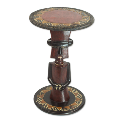 Wood accent table, 'Fulani Circles' - Sese Wood Person-Shaped Accent Table from Ghana