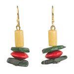 Wood and coconut shell dangle earrings, 'Prosperous Colors' - Colorful Sese Wood and Coconut Shell Earrings from Ghana