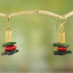 Wood and coconut shell dangle earrings, 'Prosperous Colors' - Colorful Sese Wood and Coconut Shell Earrings from Ghana
