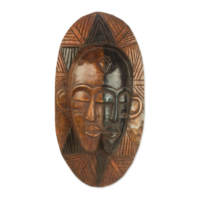 Máscara de madera africana - Máscara Gursi de madera africana hecha a mano de Ghana