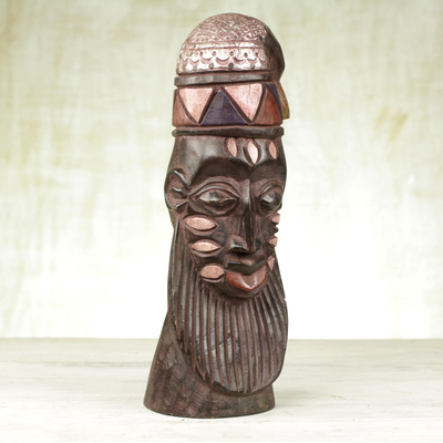 Afrikanische Holzmaske - Afrikanische Bartmaske aus Sese-Holz und Aluminium aus Ghana