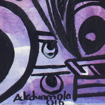 Reunión de los espíritus ancestrales - Pintura cubista en acuarela y tinta de Ghana