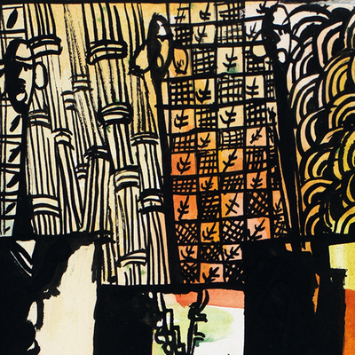 Beim Sprechen in meine Augen schauen - Signierte farbenfrohe moderne expressionistische Malerei aus Ghana