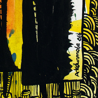 'Mírame a los ojos al hablar' - Pintura expresionista moderna colorida firmada de Ghana