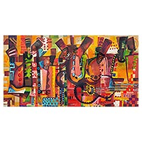 'Open Concert' - Colorful Expressionist Musical Painting from Ghana