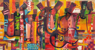 Colorful Expressionist Musical Painting from Ghana