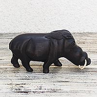 Ebony sculpture, 'Wild Warthog' - Handcrafted Ebony Wood Warthog Sculpture from Ghana