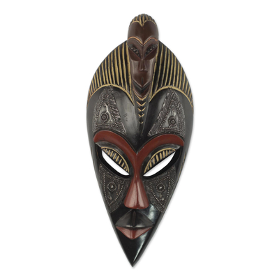 Handcrafted Sese Wood and Aluminum Wall Mask from Ghana