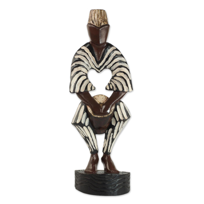 Wood sculpture, 'Welcome Drum' - Sese Wood Sculpture of Drummer from Ghana