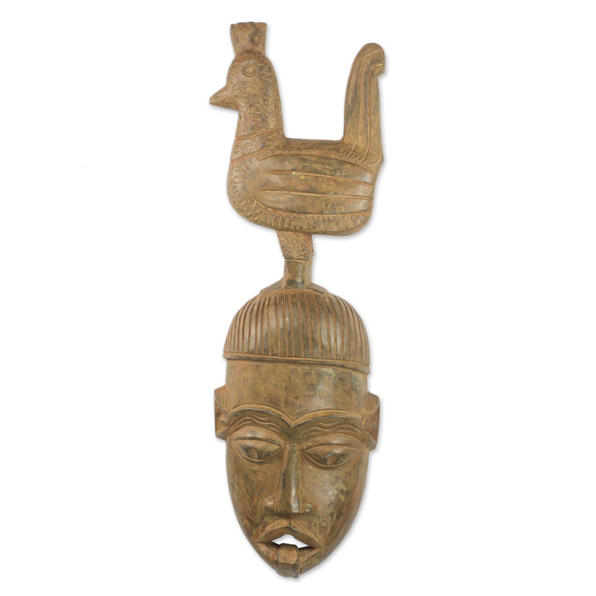 Handcrafted Sese Wood Wall Mask from Ghana - Rooster Friend | NOVICA