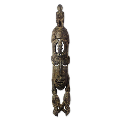 African wood mask, 'Supreme Deity' - Hand Carved Sese Wood Bird Wall Mask from Ghana