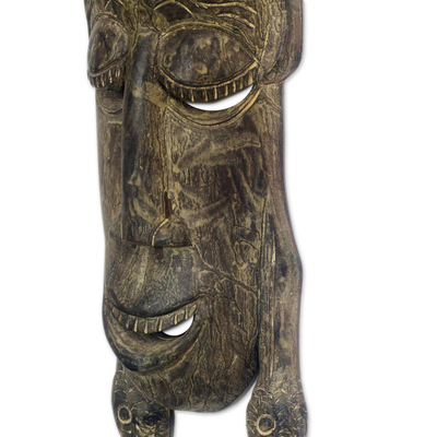 Máscara de madera africana - Máscara de pared de pájaro de madera de Sese tallada a mano de Ghana