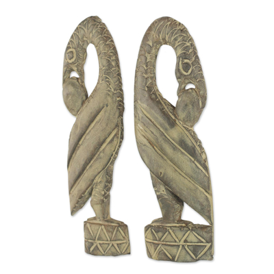 Wood wall accents, 'Returning' (pair) - Handcrafted Sese Wood Bird Wall Hanging Pair from Ghana