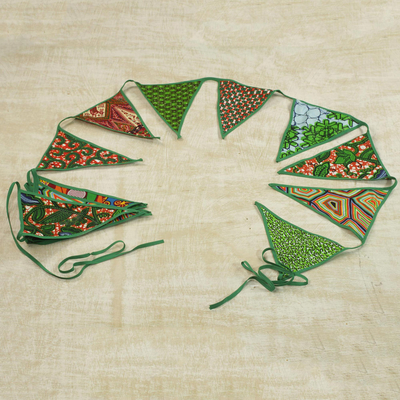 Cotton bunting, 'African Patterns in Emerald' - Cotton Bunting in Emerald with African Motifs from Ghana