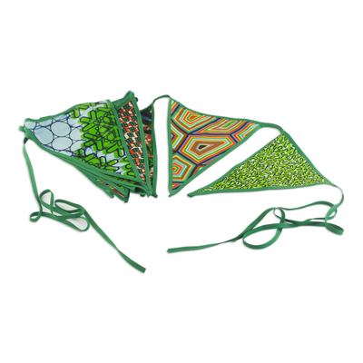 Baumwoll-Ammer, „Afrikanische Muster in Smaragd“. - Baumwoll-Ammer in Smaragd mit afrikanischen Motiven aus Ghana