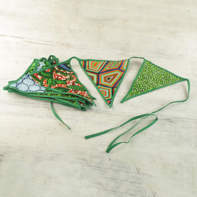 Empavesado de algodón - Banderines de Algodón Esmeralda con Motivos Africanos de Ghana