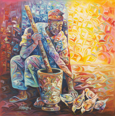 'Pan de cada día' - Pintura expresionista metafórica de África occidental de Dios