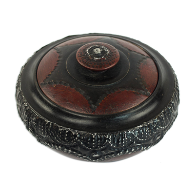 Decorative wood bowl, 'Asafo Bowl' - Handcarved Decorative Wood Bowl with Lid from West Africa