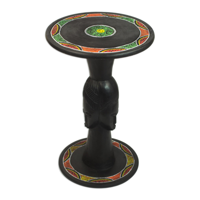 Handcrafted Sese Wood Accent Table with Recycled Beads